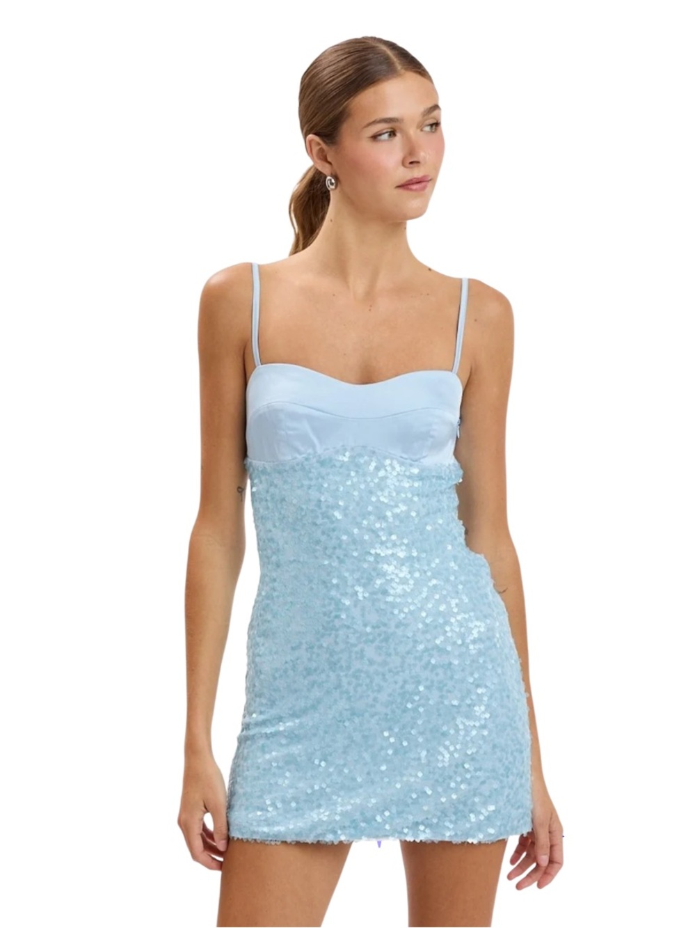 Light Blue Sequin Spaghetti-Strap Mini Dress